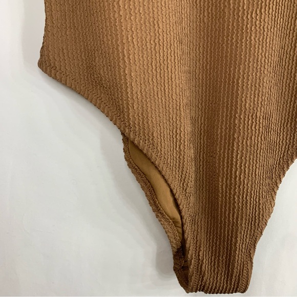 NWT Aerie Crinkle Birthday Scoop Cheekiest One Piece Brown Swimsuit, size L - Picture 5 of 9
